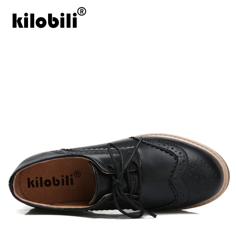 Kilobili 2019 Весна Для женщин туфли-оксфорды на платформе Броги шнуровке из