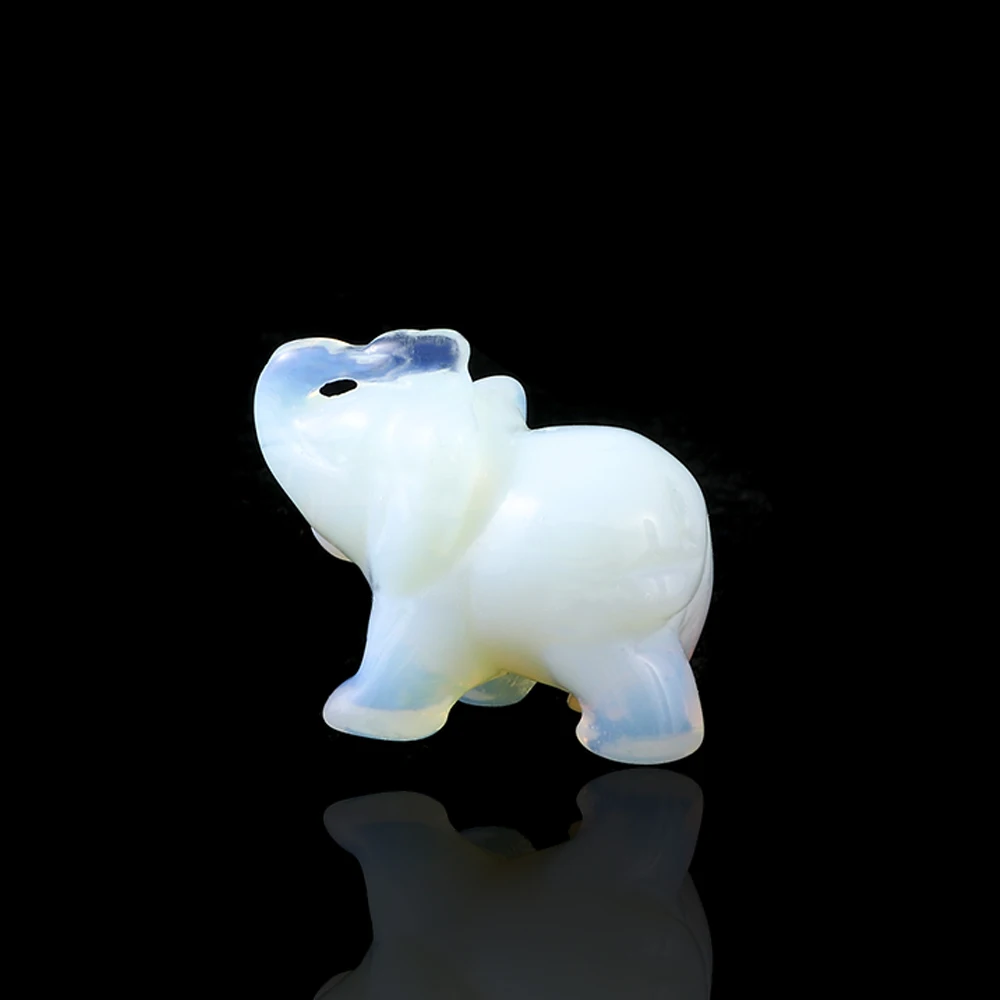 

White Artificial Moonstone Hand Carved Mini Elephant Figurines Ornament Home Office Desk Decor Gift