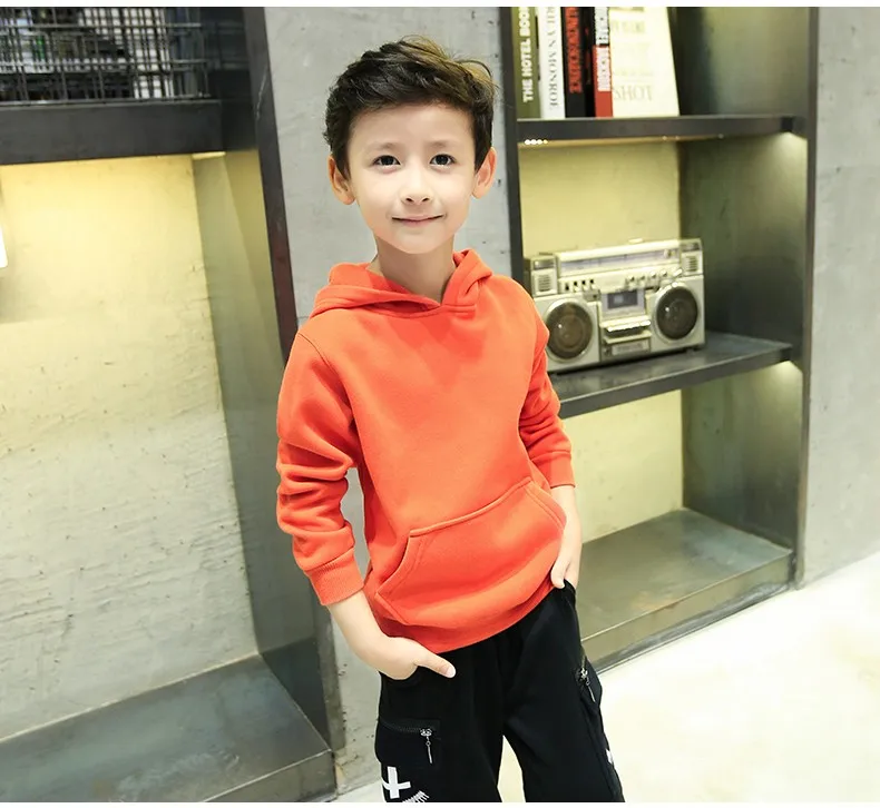 Pioneer Kids/новые зимние теплые флисовые футболки детская одежда для мальчиков Однотонная футболка с капюшоном для мальчиков, качественные футболки из хлопка 6T892