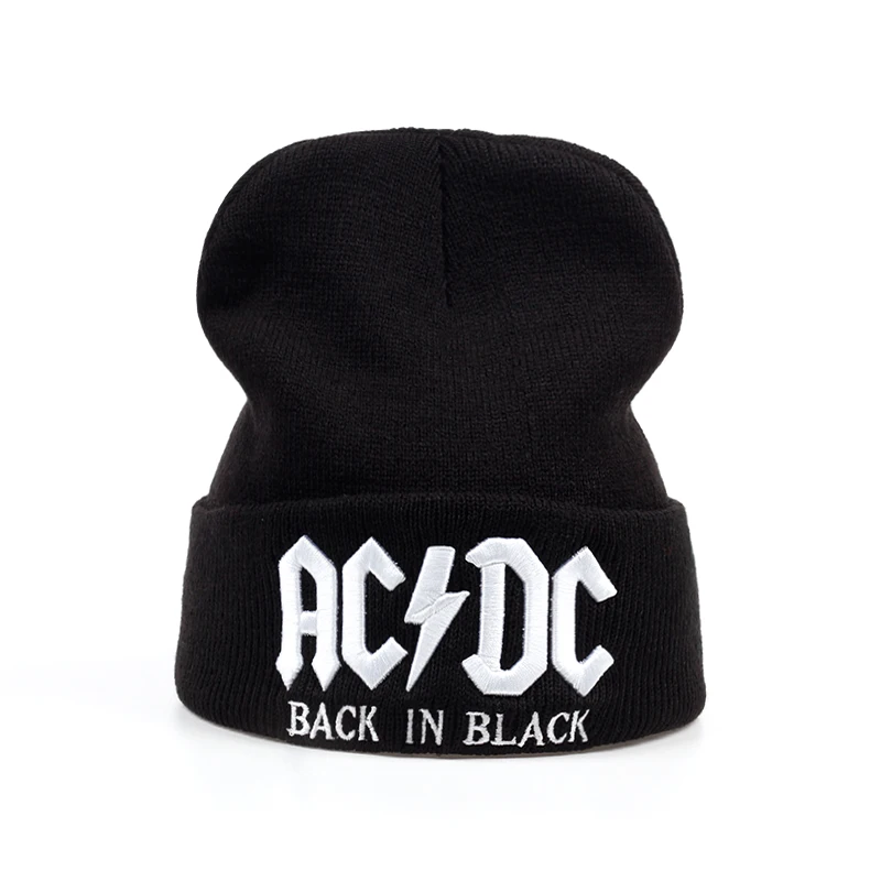 ACDC вязаная шапка с вышивкой в виде больших костей, Женская Мужская зимняя шапка, модная теплая вязаная шапка, Лыжная шапка