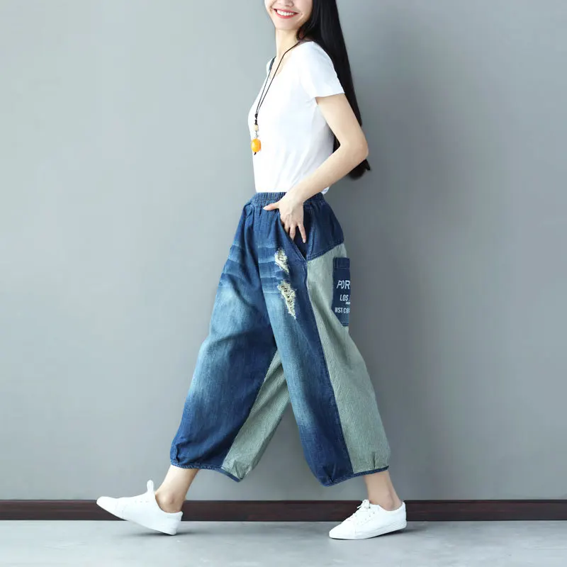 Женские ковбойские широкие брюки мешковатые брюки-капри в стиле хип-хоп палаццо