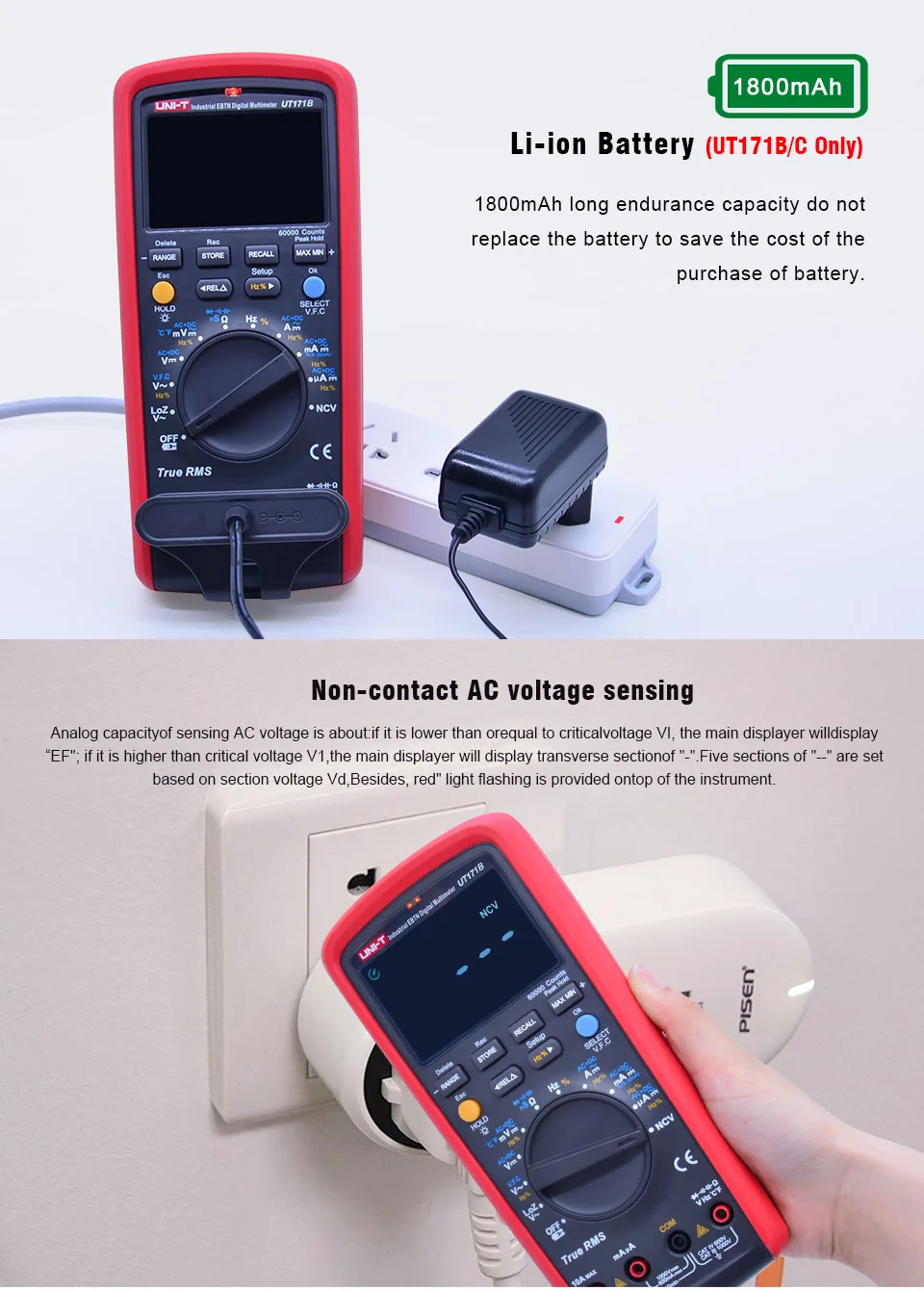 UNI-T UT171A/UT171B/UT171C промышленные истинные RMS Цифровые мультиметры; VFC измерение, USB/Bluetooth связь
