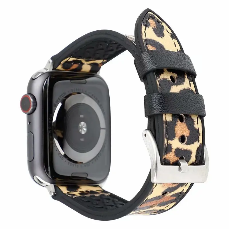 Гибридный ремешок для часов Apple Watch 42 мм 44 Серия 1 2 3 4 леопардовая кожа и силикон в