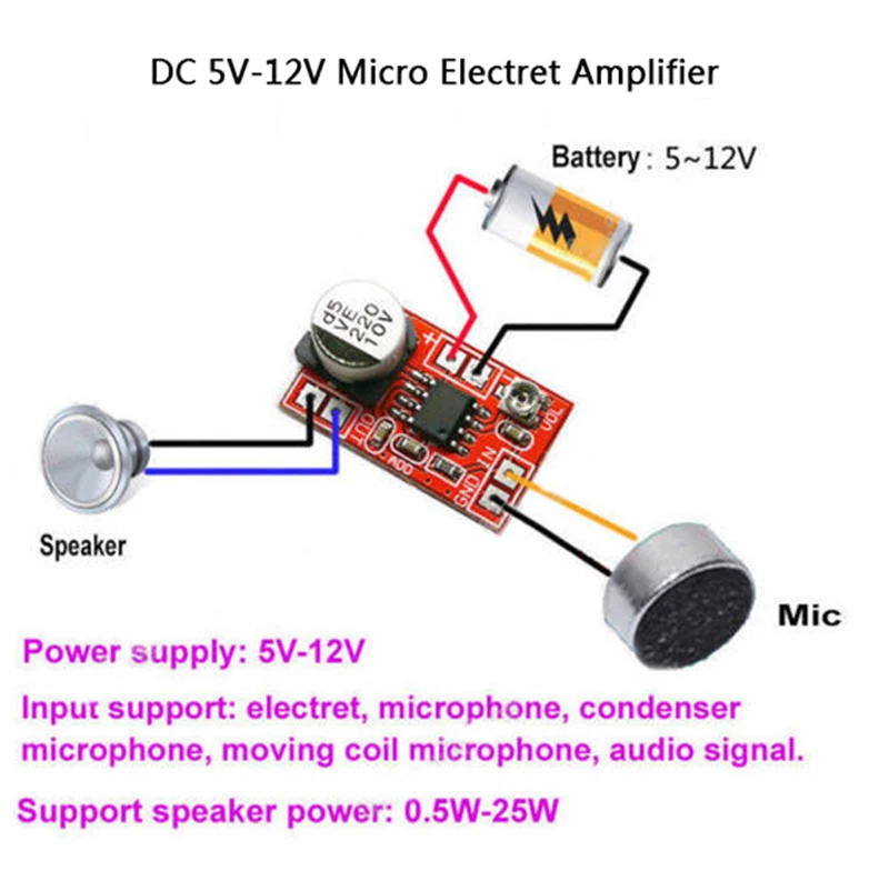 DC 5V-12V Micro Electret Amplifier MIC Condenser Mini Microphone Board | Электроника