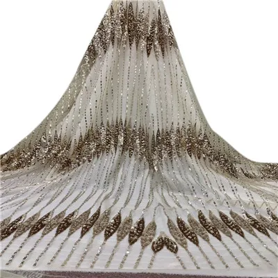 gold lace Красная Сетка кружевная ткань Африканская нигерийская Сетка кружевная ткань с блестками Высокое качество Тюль французская кружевная ткань для свадьбы F1679 - Цвет: gold lace