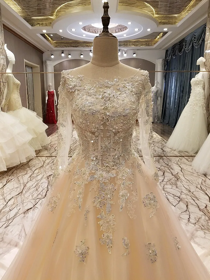 2017 Long Sleeves Women Ball Gowns Evening Dresses Appliques Crystals Engagement Dress Formal Gown Tulle Prom | Свадьбы и торжества