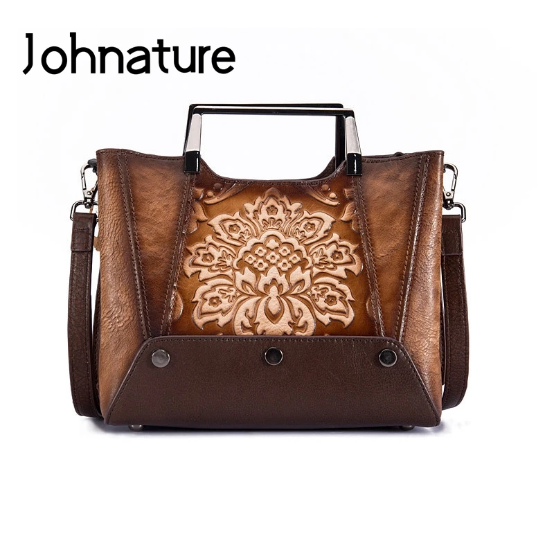 Женские винтажные сумки из натуральной кожи Johnature через плечо ручной работы с