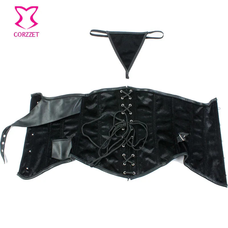 Черный фланелевый сексуальный корсет для талии со стальными косточками корсеты