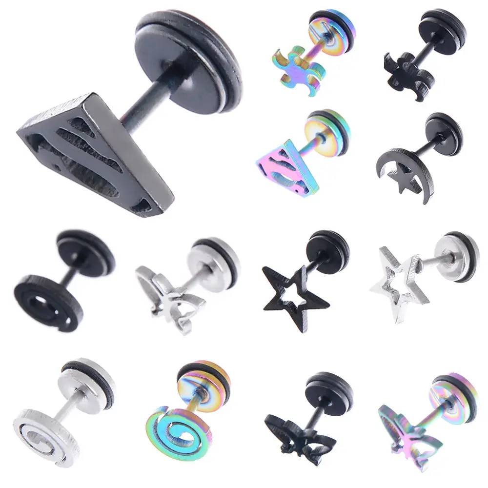 2 шт. Готический Панк Серебряный черный Супермен звезда из нержавеющей стали