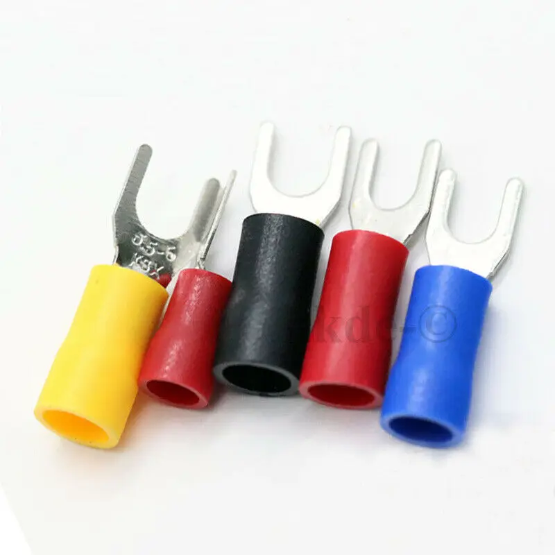 20/50/100PCS Fork Lug Crimp Connector Cable/Wire Terminals Insulated Spade Terminal Block Blue Color 0.5~2.5mm² | Обустройство дома