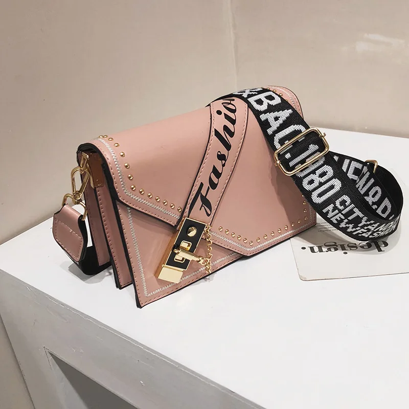 pink Женские сумки через плечо для женщин качественные Роскошные Сумки из искусственной кожи дизайнерские сумки на плечо с заклепками - Цвет: pink