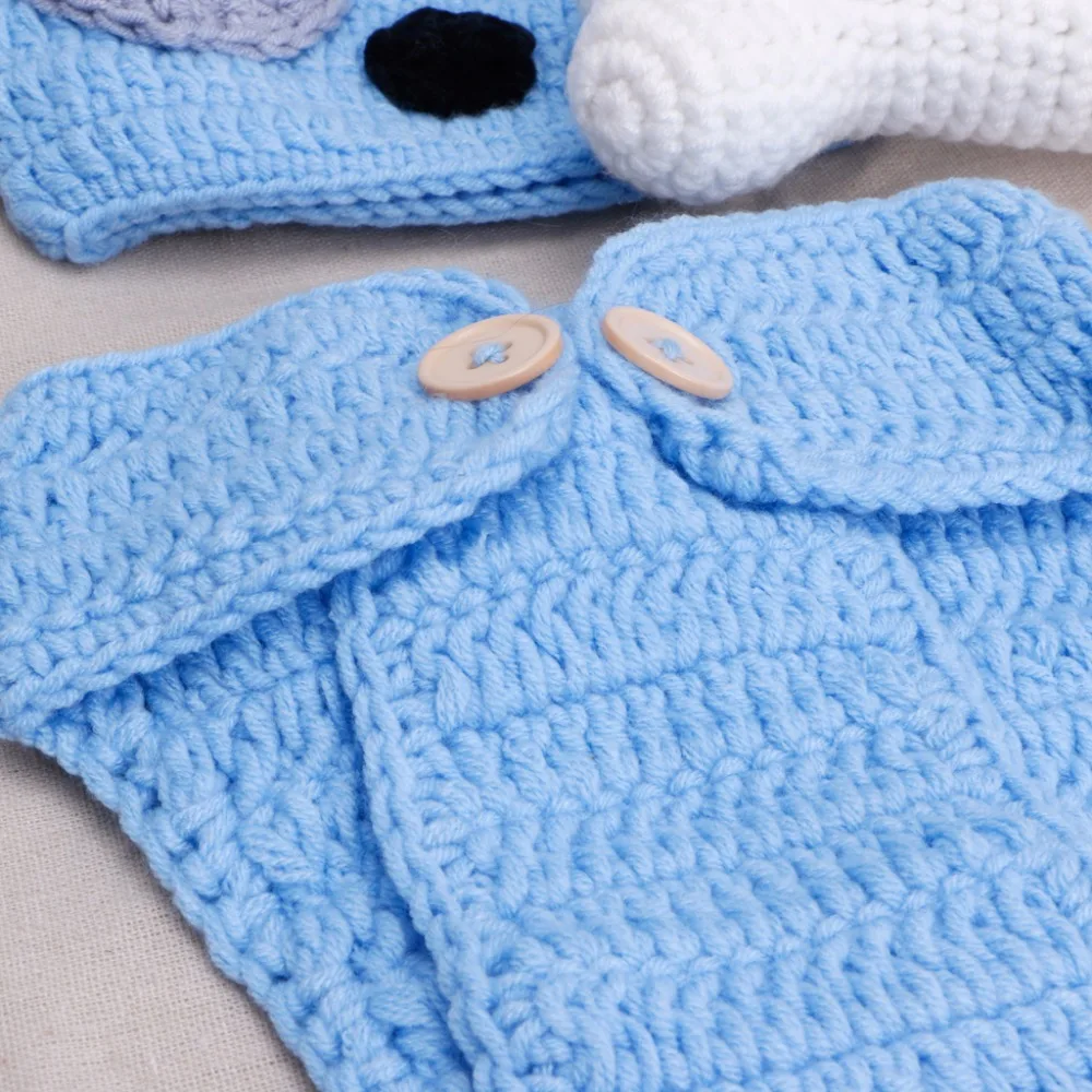 

Newborn Photography Props Lovely Dog Costume Set knitting studio photography Baby Hat+Pant+Bones Doll