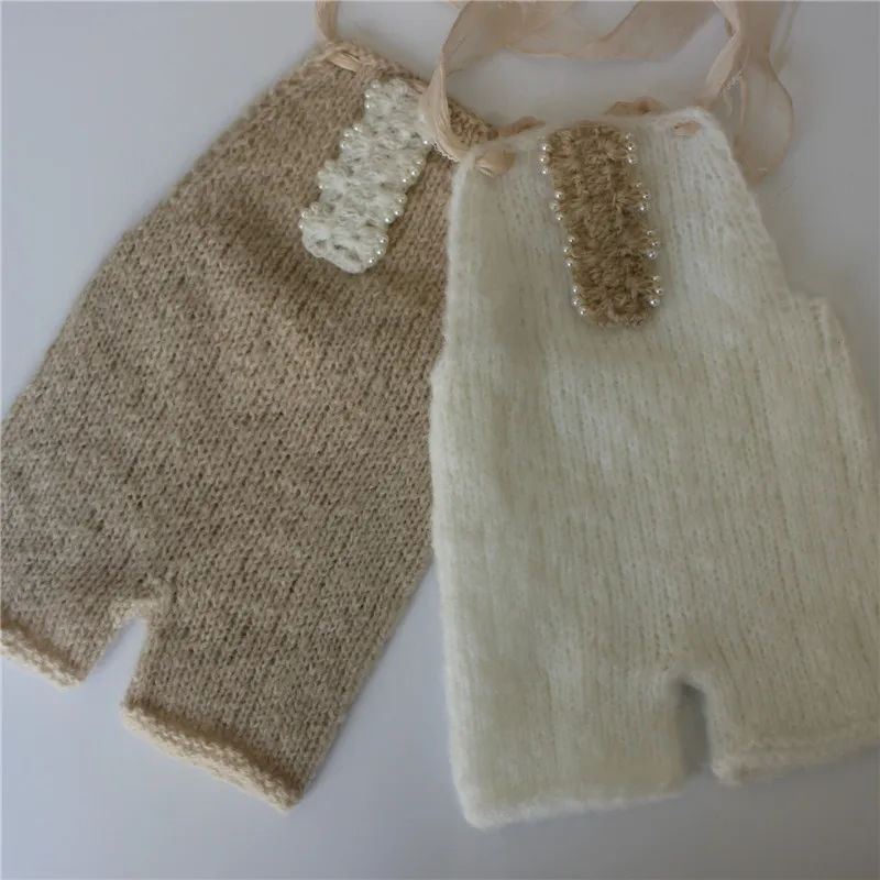 Newborn Mohair Romper with Chiffon Ribbon Shorts Photo Prop |