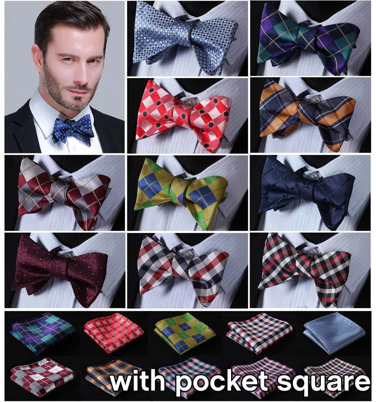 Клетчатый 100% Шелковый жаккардовый тканый мужской галстук-бабочка Свадебный