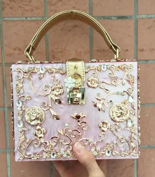 baby pink Ограниченная серия, высокое качество, Алмазные цветы, полый рельеф, акриловый замок, Роскошная сумочка, вечерняя сумочка, клатч, монета, вечерние сумочки - Цвет: baby pink