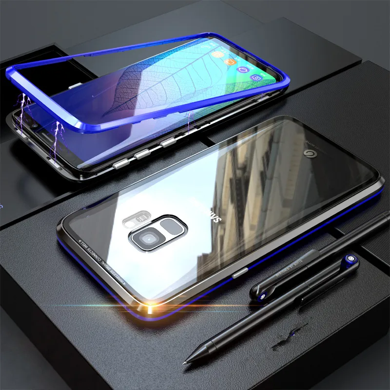 Магнитный чехол из закаленного стекла для samsung Galaxy S8, чехол S8 Plus, модный металлический чехол с магнитной адсорбцией для samsung S9 S9 Plus