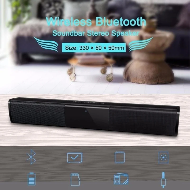 Bluetooth динамик звуковая панель Беспроводная 3D стерео объемная музыка ТВ компьютер Bluetooth динамик s поддержка 3,5 мм TF USB(черный