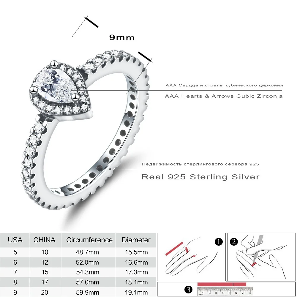 Devolove 925 пробы серебро Radiant Teardrop Для женщин Высокое качество для свадьбы и