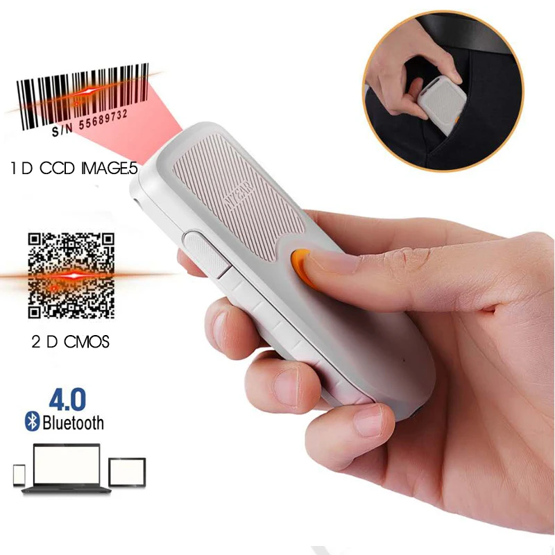 1D 2D QR сканер штрих кода портативный мини Bluetooth 4 0 считыватель работает с