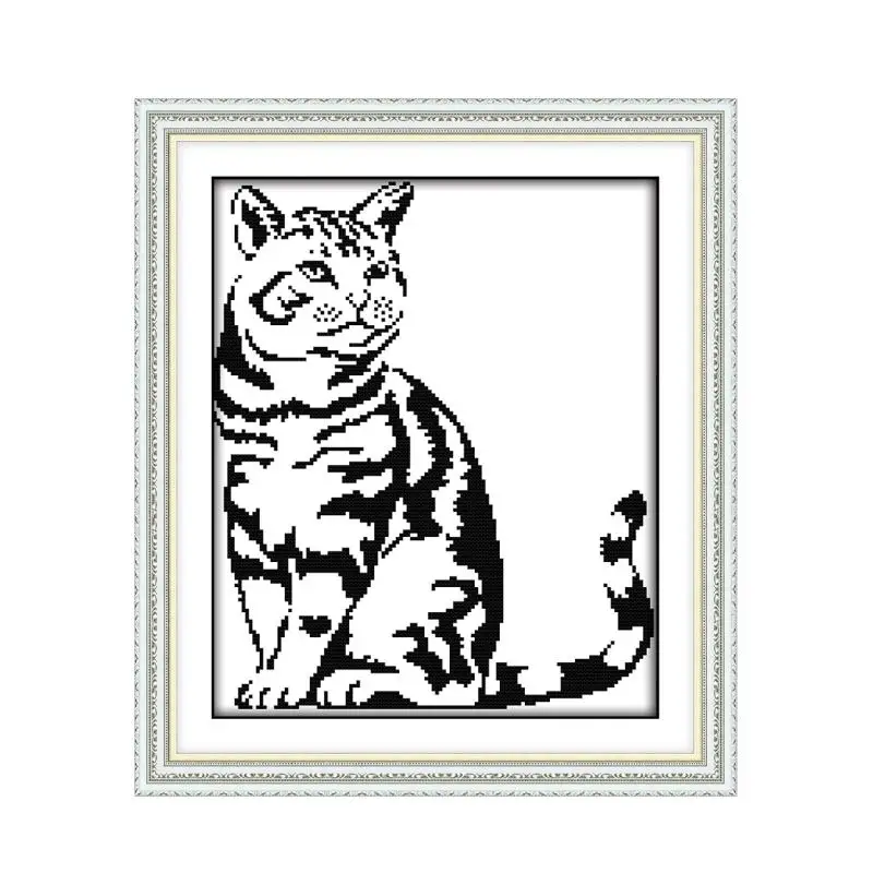 

Animal Series 11CT 14CT Print Cross Stitch Kit Black Kitten Monochrome Beginners Hand Sewing Embroidery Decorative painting