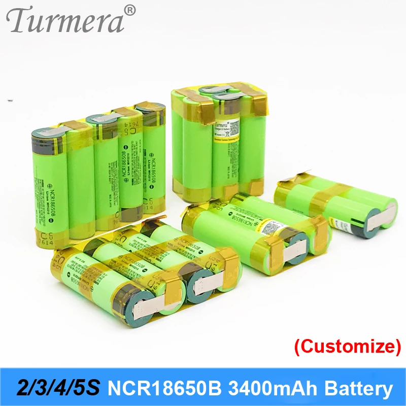 Turmera 18650 battery 3400mah ncr18650b 12.6v 16.8v 21v battery for screwdriver battery weld soldering strip customize battery