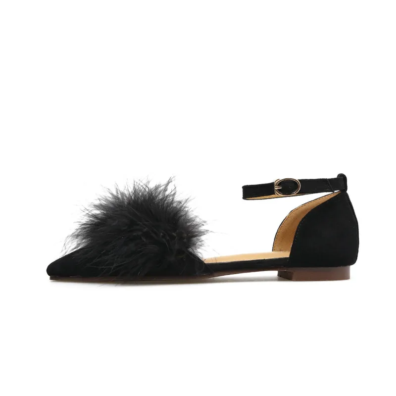 Корейский сладкий на плоской платформе меховые сандалии женские летние два