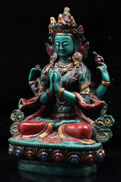 Изысканный китайский Тибетский красочный медный Будда ручной работы | Дом и сад