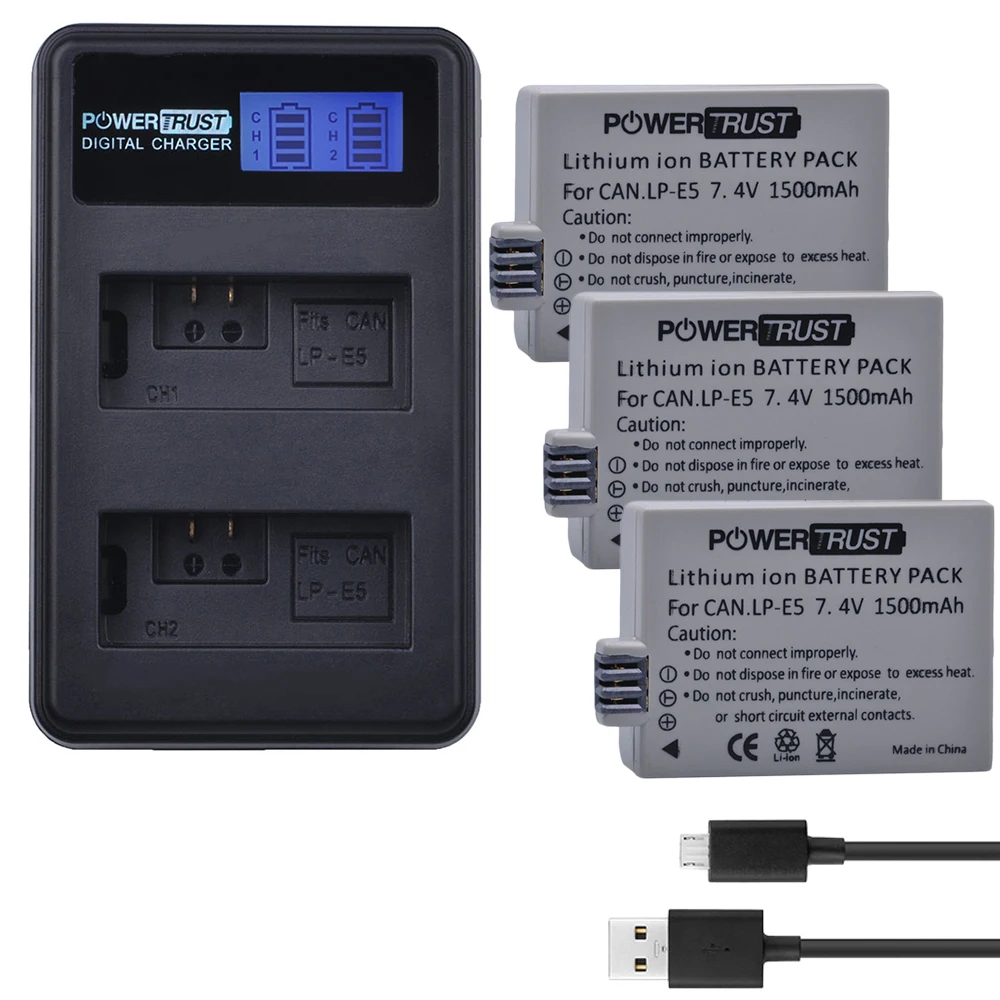 3 шт. LP-E5 LPE5 LP E5 батарея для камеры akku + LCD двойное зарядное устройство USB Canon EOS 450D 500D