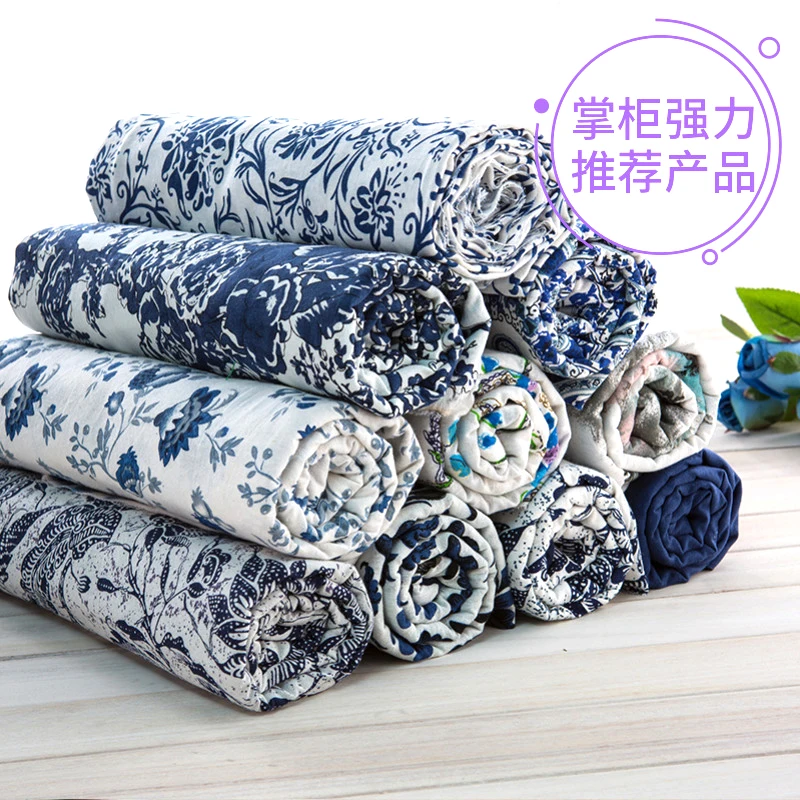 Blue and white linen cotton national wind clothing fabric | Дом и сад