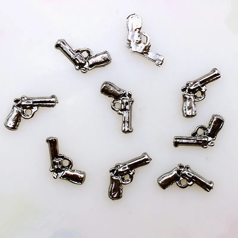 10Pcs/Lot 7*10mm Retro Silver Gun Pistol Metal Alloy Nail Art Decorations 3D DIY Stickers Jewelry Charms | Красота и здоровье
