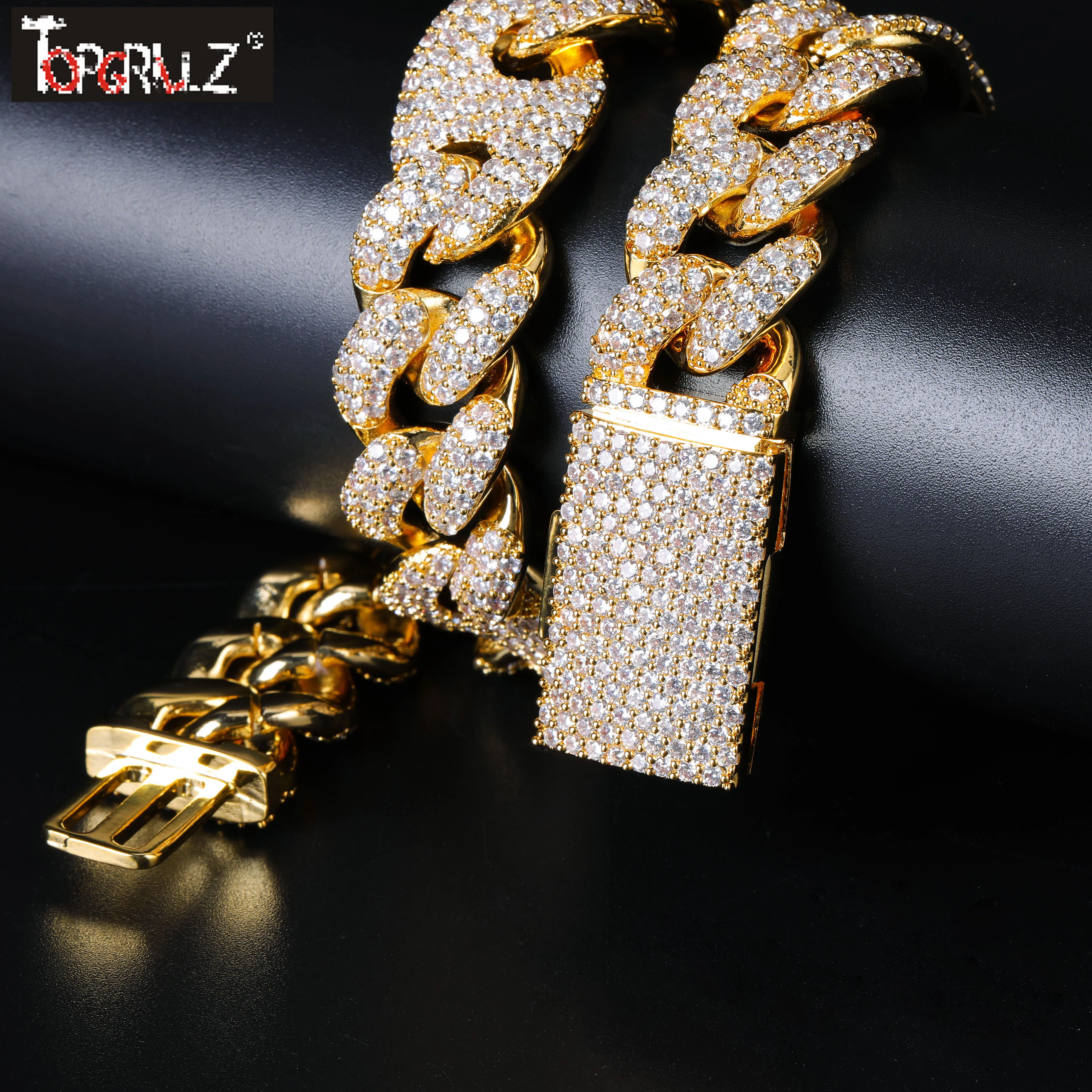 TOPGRILLZ 20mm New Lock Clasp Miami Cuban Chain with Bracelet &amp Necklace Set AAA Bling Cubic Zirconia CZ Hip hop Rock Jewelry | Украшения