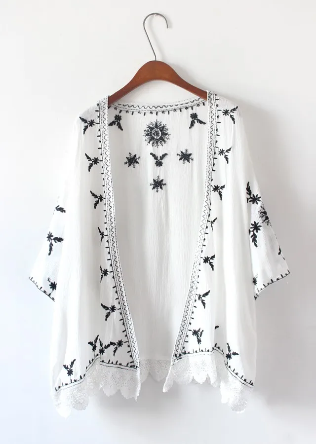 Женское кимоно с вышивкой TingYiLi повседневный свободный винтажный кардиган белого