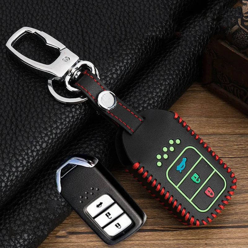 

Hand sewing Luminous Leather Smart Car Key Protect Cover Case For Honda Civic Accord EX EXL Crv Crz Hrv Shell Accessories