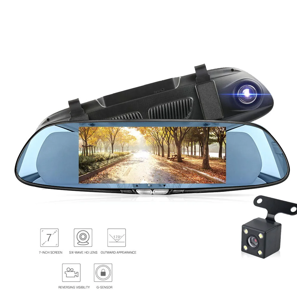 HGDO Автомобильная dvr камера 7,0 дюймов сенсорный экран зеркало заднего вида видеорегистраторы двойной объектив FHD 1080P рекордер ночного видения видеорегистратор Регистратор