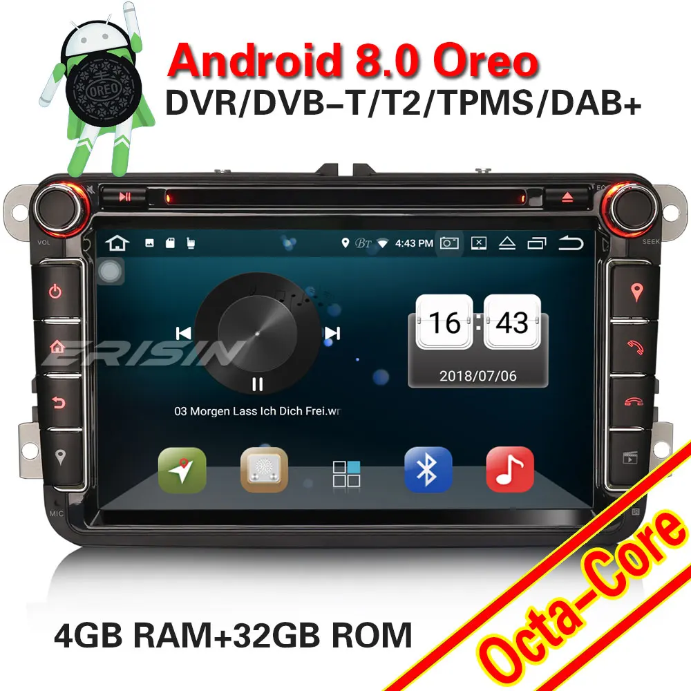 Erisin ES7315V 2 din Android 8,0 Восьмиядерный 4 Гб ОЗУ автомобильный DVD gps DAB для VW Passat CC Polo GOLF 5 6 Touran