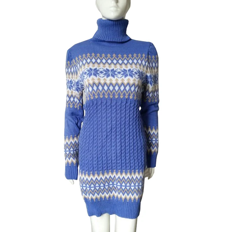 Women Sweaters Pullovers Turtleneck Long Sleeve Sweater Dress New Winter Print Knitted MT2227 | Женская одежда