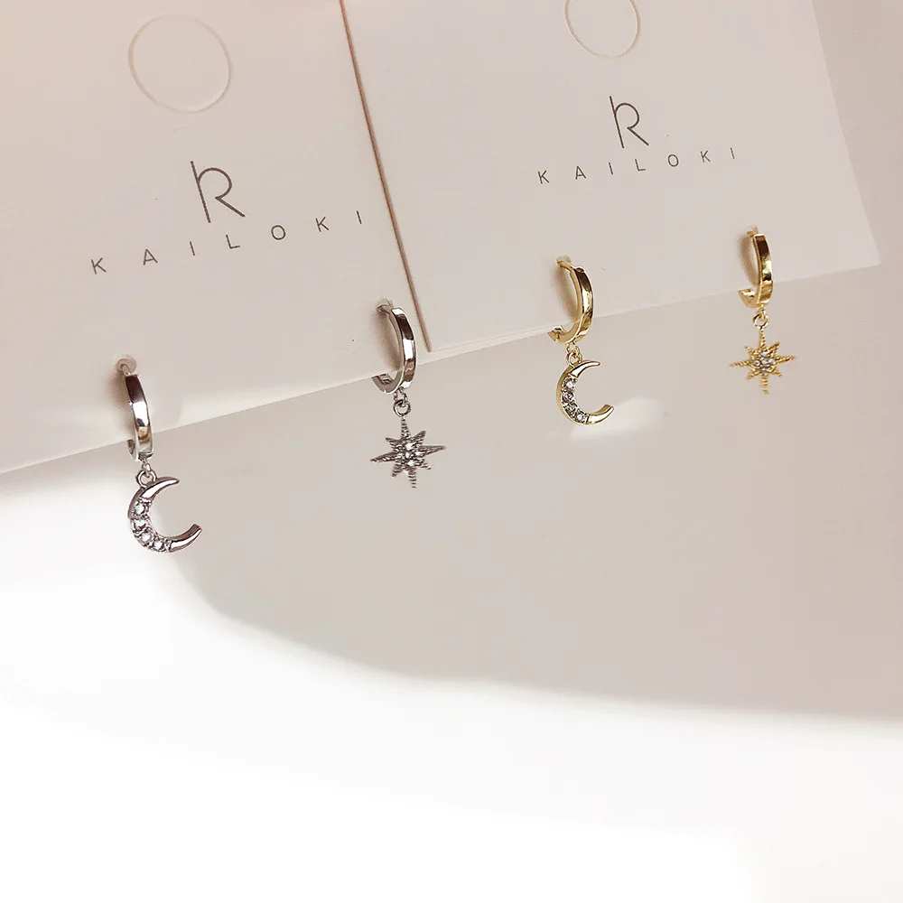 2019 Изящные серьги в Корейском стиле Модные индивидуальные со звездой луной