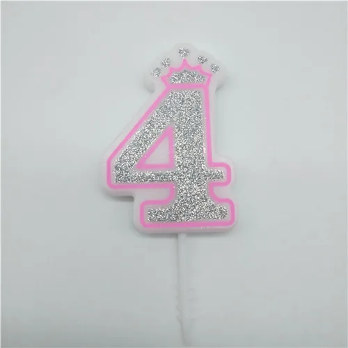 pink 4 1 шт. номер 0-9 свечи сверкающих из щепки, доступный цвет: розовый и синий корона свечи для детей с днем рождения украшения для торта для вечеринки поставки - Цвет: pink 4