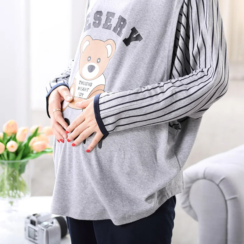 Плюс большой размер XXL хлопок Материнство пижамы для беременных женщин кормление