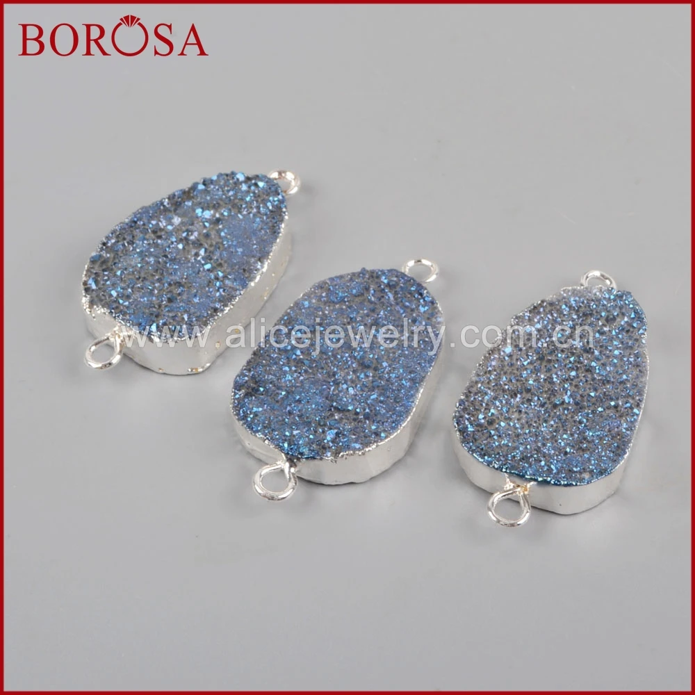 BOROSA 5 шт. Druzy Хрустальный соединитель серебряный цвет Радужный титановый двойная