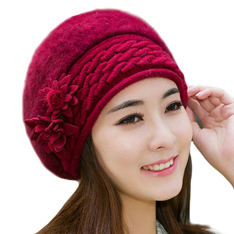 Теплые зимние шапки для женщин шерстяные вязаные береты женские из