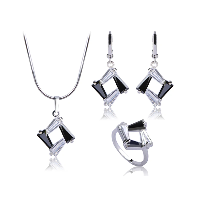 Classic Mixcolor Wedding Jewelry Sets Pendant Necklace&ampEarrings &ampRing Women Silver Gold Color Zircon Copper Schmuck Mujer Bijoux |