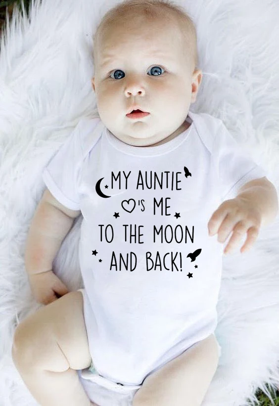 

My auntie take me to the moon and back print baby rompers short sleeve newborn clothing infant rompers toddler clothes