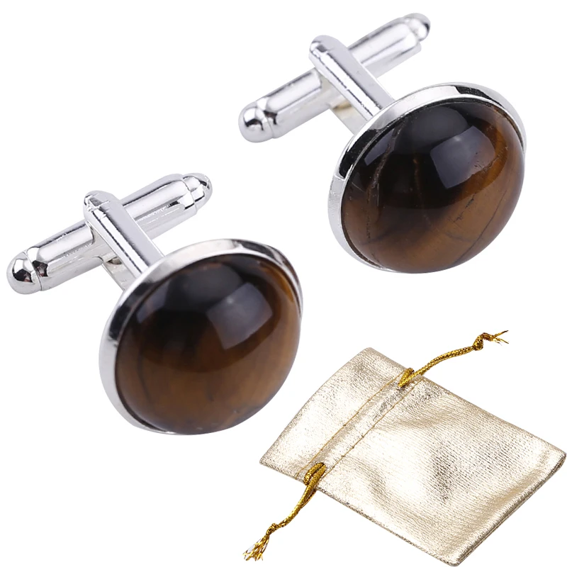 Запонки мужские 2 шт. металлические запонки с желтым тигровым глазом камнями для