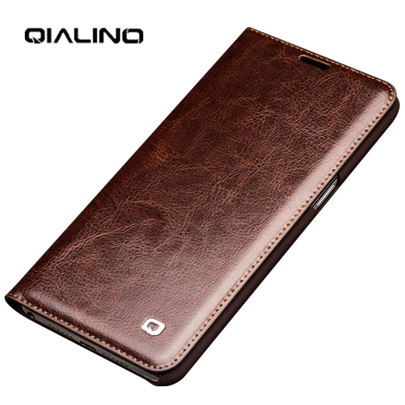 

QIALINO Genuine Leather Luxury Phone Cover for OPPO R15 Handmade Full Protection Ultra Slim Stylish Card Slot Flip Case for R15