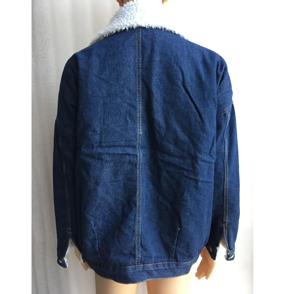 Осенне зимняя Базовая куртка теплая широкая джинсовая Женское пальто из овечьей