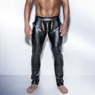 Готические мужские обтягивающие брюки из искусственной кожи, блестящие черные брюки для ночного клуба, сцены, певцы танцовщицы, открытые кожаные штаны