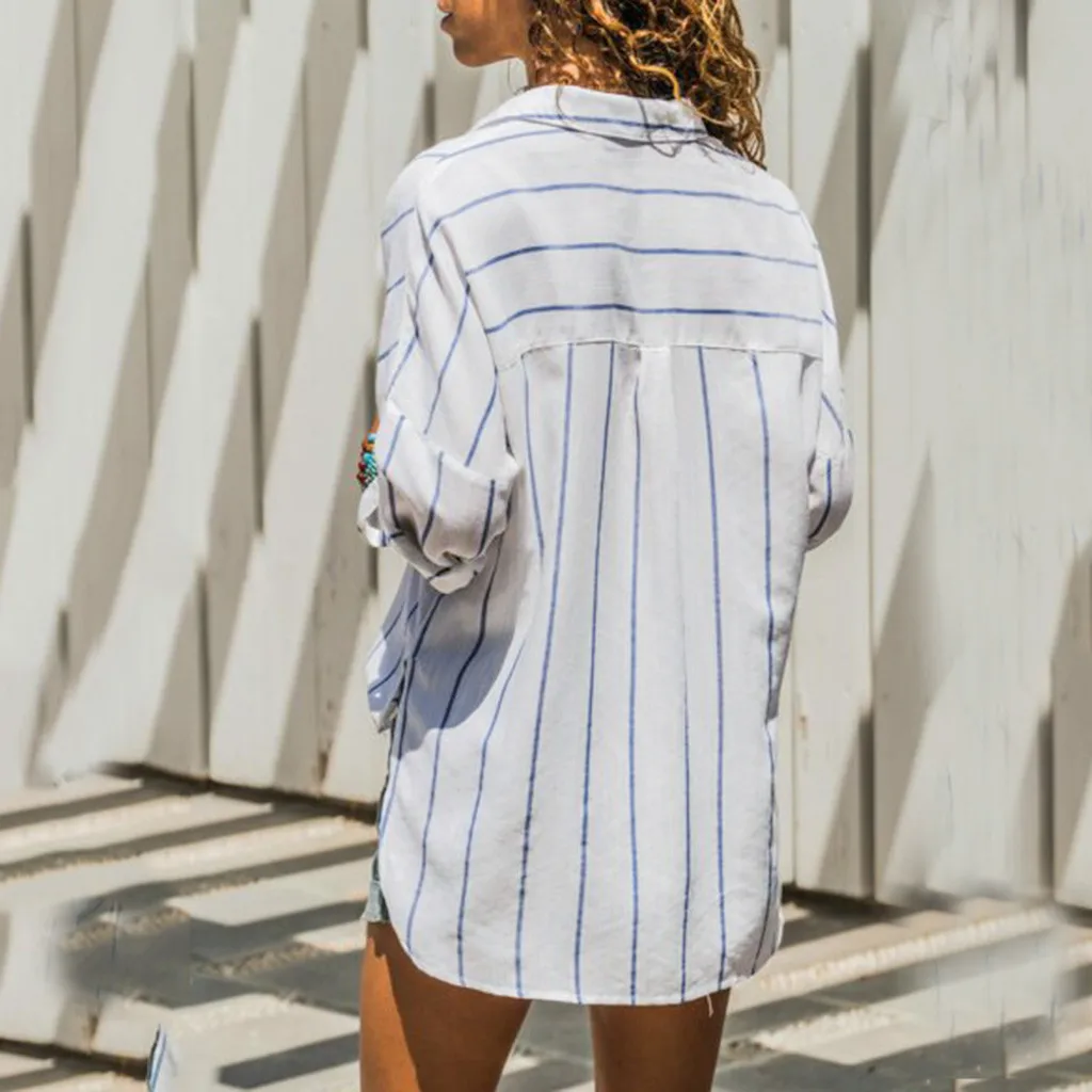 JAYCOSIN 2019 Blouse Women Striped Printing Long Sleeve Tops sexy V-Neck Knit Shirts Femme blouse shirt new | Женская одежда