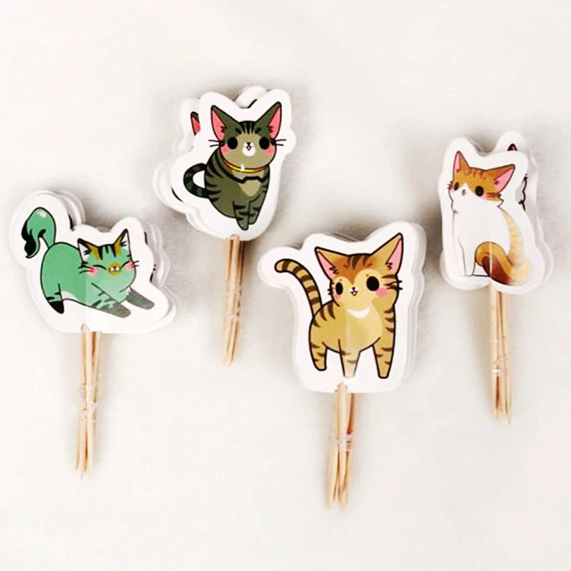 

720pcs Cartoon Lovely Animal Cat Cupcake Toppers pick child Birthday Party Wedding Decoration Cake flags supplies wholesale New