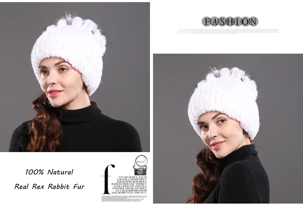 Горячая Распродажа Настоящий мех кролика Skullies Beanies шапки женские зимние теплые ручной работы вязаная шапка из меха кролика рекс с натуральным лисьим мехом шапка